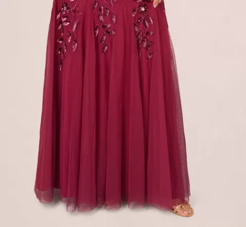 Adrianna Papell Floral Beaded One Shoulder Mermaid Gown With Godet Skirt In SHIRAZ Sale