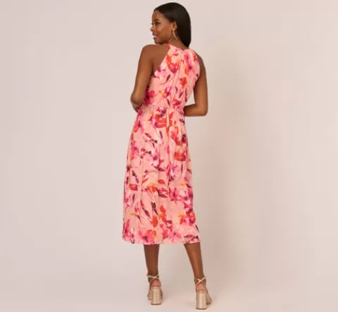 Adrianna Papell Floral Chiffon Halter Dress With Tiered Skirt In Apricot Multi APRICOTMULTI Cheap
