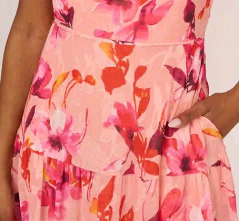 Adrianna Papell Floral Chiffon Halter Dress With Tiered Skirt In Apricot Multi APRICOTMULTI Cheap