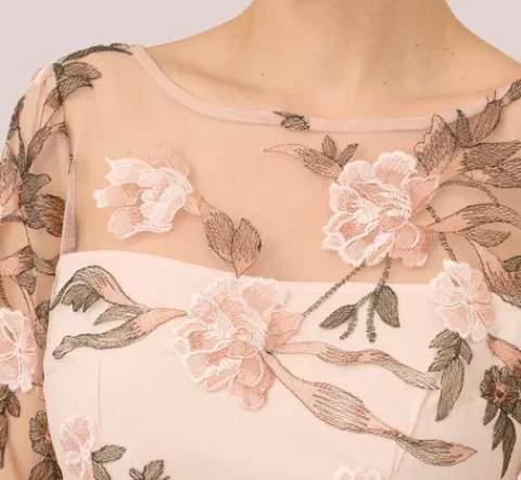 Adrianna Papell Floral Embroidered Bell Sleeve Sheath Dress In Blush Multi BLUSHMULTI Discount