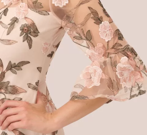 Adrianna Papell Floral Embroidered Bell Sleeve Sheath Dress In Blush Multi BLUSHMULTI Discount