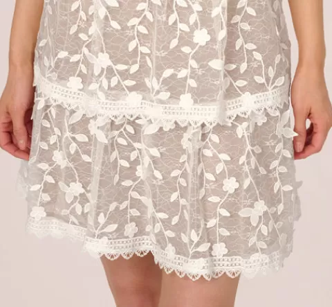 Adrianna Papell Floral Embroidered Lace Dress With Ruffle Trim In Ivory Nude IVORY-NUDE Cheap