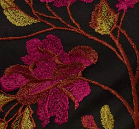 Adrianna Papell Floral Embroidered Midi Dress With Sheer Hem In Pink Black PINK-BLACK Online