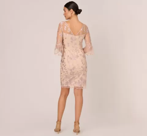 Adrianna Papell Floral Embroidered Sheath Dress With Scalloped Detail In Champagne Multi CHAMPAGNEMULTI Best