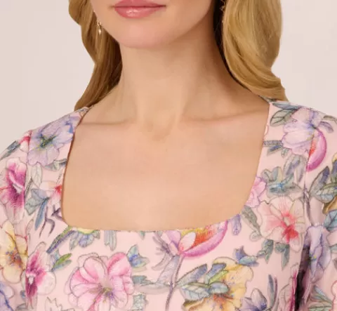 Adrianna Papell Floral Embroidered Sheath Dress With Three Quarter Bell Sleeves In Blush Multi BLUSHMULTI Cheap