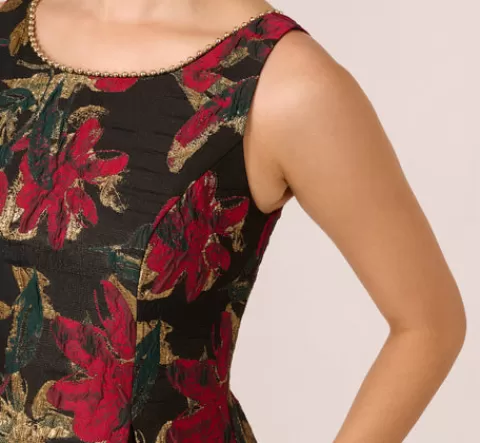 Adrianna Papell Floral Jacquard Fit And Flare Dress In Black Red BLACK-RED Store
