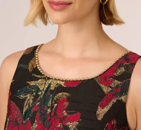 Adrianna Papell Floral Jacquard Fit And Flare Dress In Black Red BLACK-RED Store