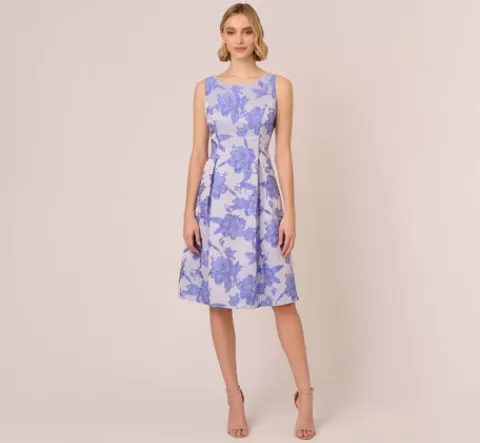 Adrianna Papell Floral Jacquard Fit And Flare Dress With Midi Skirt In Peri Cruise PERICRUISE Sale