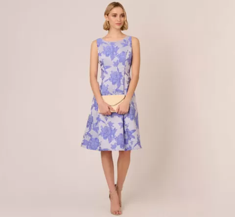 Adrianna Papell Floral Jacquard Fit And Flare Dress With Midi Skirt In Peri Cruise PERICRUISE Sale