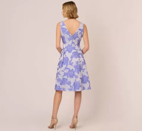 Adrianna Papell Floral Jacquard Fit And Flare Dress With Midi Skirt In Peri Cruise PERICRUISE Sale