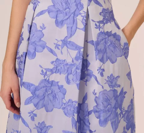 Adrianna Papell Floral Jacquard Fit And Flare Dress With Midi Skirt In Peri Cruise PERICRUISE Sale