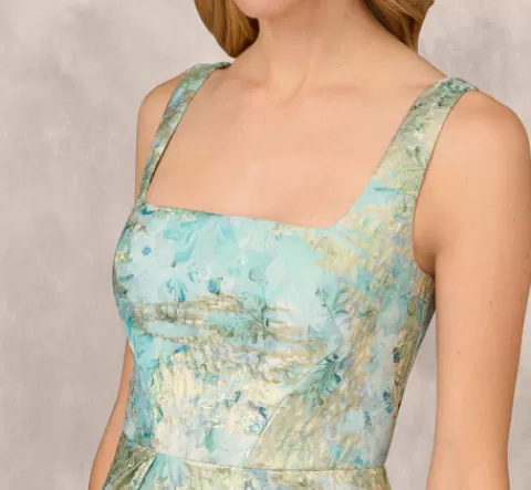 Adrianna Papell Floral Jacquard Gown With Pleated Waist In Green Multi GREENMULTI Store