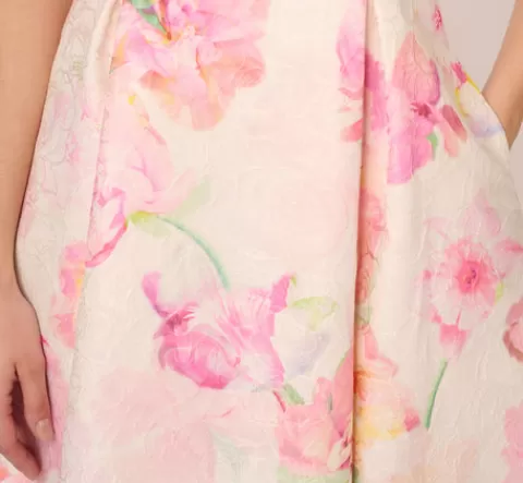 Adrianna Papell Floral Jacquard High Low Halter Dress With Ruffle Trim In Pink Multi PINKMULTI Cheap
