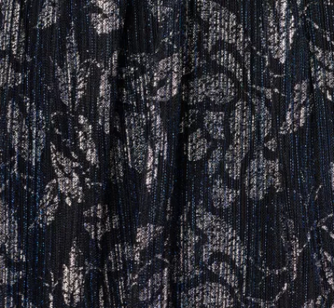 Adrianna Papell Floral Metallic Crinkle Ankle Length Dress With Flutter Sleeves In Navy Silver NAVY-SILVER Cheap