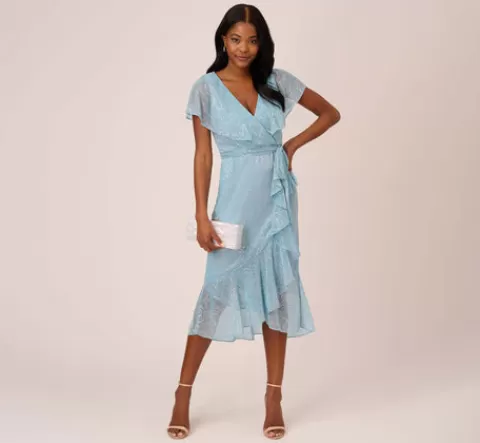 Adrianna Papell Floral Metallic Stencil Midi-Length Mermaid Dress With Capelet In Light Blue LIGHTBLUE Best Sale