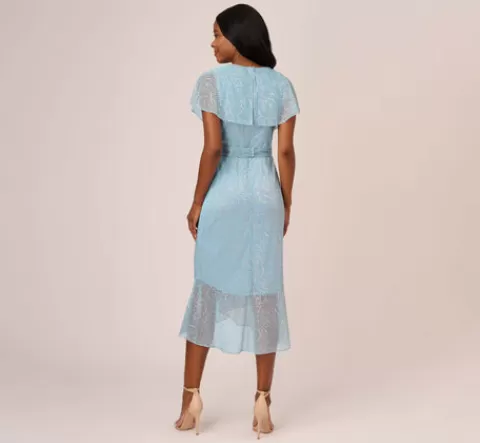 Adrianna Papell Floral Metallic Stencil Midi-Length Mermaid Dress With Capelet In Light Blue LIGHTBLUE Best Sale