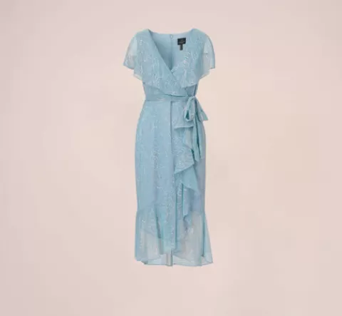 Adrianna Papell Floral Metallic Stencil Midi-Length Mermaid Dress With Capelet In Light Blue LIGHTBLUE Best Sale