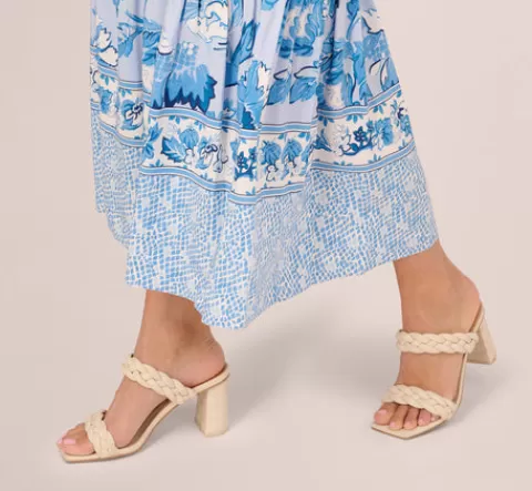 Adrianna Papell Floral Print Ankle Length Dress With Flounce Skirt In Light Blue Multi LIGHTBLUEMULTI Hot