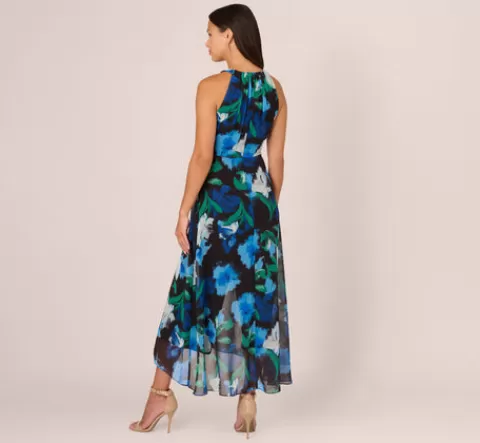Adrianna Papell Floral Print Chiffon Cropped Jumpsuit With Wide Legs In Black Multi BLACKMULTI Fashion