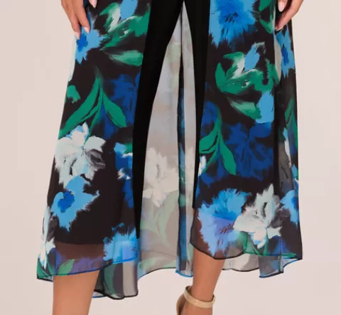 Adrianna Papell Floral Print Chiffon Cropped Jumpsuit With Wide Legs In Black Multi BLACKMULTI Fashion