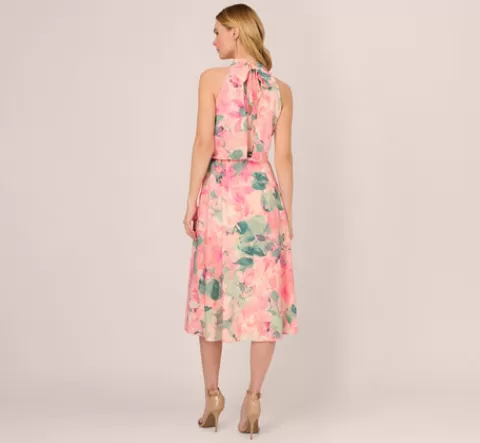 Adrianna Papell Floral Print Chiffon Halter Dress With Mock Neck In Blush Multi BLUSHMULTI Sale