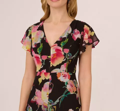 Adrianna Papell Floral Print Cropped Jumpsuit With Skirt Overlay In Black Multi BLACKMULTI Cheap