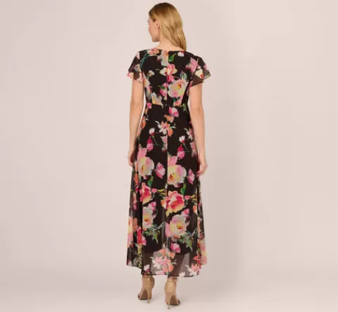 Adrianna Papell Floral Print Cropped Jumpsuit With Skirt Overlay In Black Multi BLACKMULTI Cheap