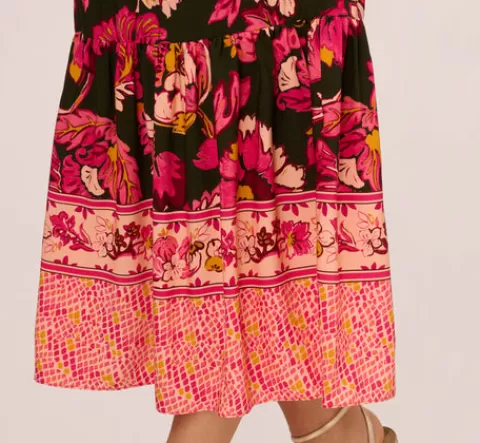 Adrianna Papell Floral Print Maxi Dress With Puff Sleeves In Hunter Multi HUNTERMULTI Discount