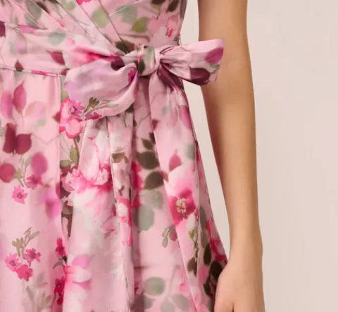 Adrianna Papell Floral Print Organza Sleeveless Jumpsuit With Self Tie Waist In Pink Multi PINKMULTI Discount