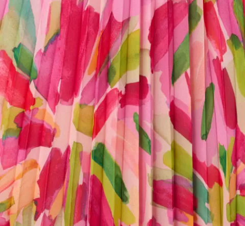 Adrianna Papell Floral Print Pleated Chiffon Midi Dress In Pink Green Multi PINK-GREENMULTI Cheap