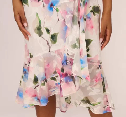 Adrianna Papell Floral Printed Chiffon Halter Dress With Self Tie Waist In Ivory Pink Multi IVORYPINKMULTI Fashion