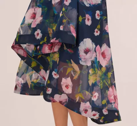 Adrianna Papell Floral Printed High Low Organza Halter Dress In Navy Multi NAVY-MULTI Cheap