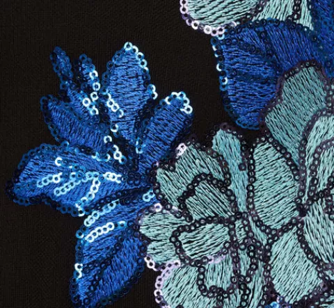 Adrianna Papell Floral Sequin One Shoulder Column Gown In Black Blue Multi BLACK-BLUEMULTI Hot