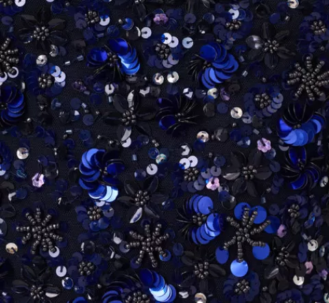 Adrianna Papell Floral Sequin Sleeveless Ankle Length Dress With Sheer Neckline In Light Navy LIGHTNAVY Shop
