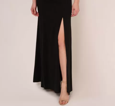 Adrianna Papell Flutter Sleeve Crepe Gown With Floral Sequin Beading In Black Blush Multi BLACKBLUSHMULTI Shop