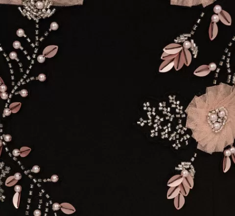 Adrianna Papell Flutter Sleeve Crepe Gown With Floral Sequin Beading In Black Blush Multi BLACKBLUSHMULTI Shop