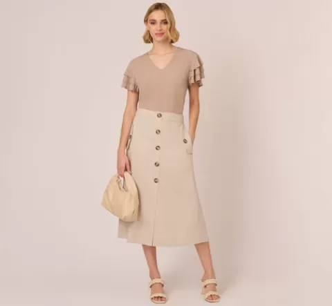 Adrianna Papell Flutter Sleeve Top With V Neckline In Cocoa Ivory Micro Dot COCOA-IVORYMICRODOT Flash Sale