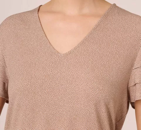 Adrianna Papell Flutter Sleeve Top With V Neckline In Cocoa Ivory Micro Dot COCOA-IVORYMICRODOT Flash Sale