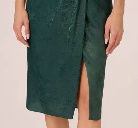Adrianna Papell Foil Blouson Midi Dress With Faux Wrap Skirt In Dark Ivy DARKIVY Cheap