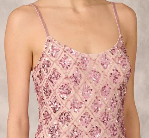 Adrianna Papell Geometric Sequin Beaded Gown With Scoop Neckline In Pink Multi PINKMULTI Hot
