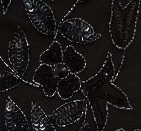 Adrianna Papell Hand Beaded Short Sleeve Floral Godet Gown In Black Gunmetal BLACK-GUNMETAL Fashion