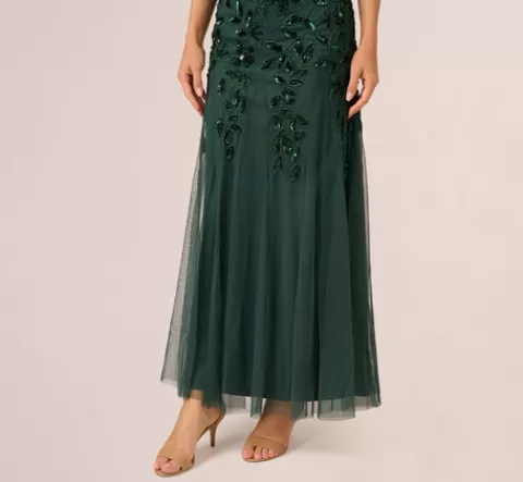 Adrianna Papell Hand Beaded Short Sleeve Floral Godet Gown In Dusty Emerald DUSTYEMERALD Outlet