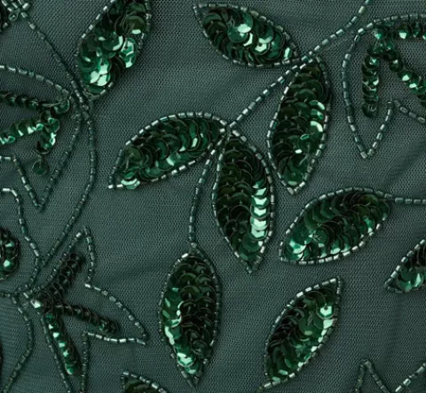 Adrianna Papell Hand Beaded Short Sleeve Floral Godet Gown In Dusty Emerald DUSTYEMERALD Outlet