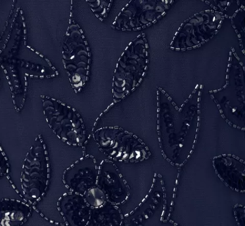 Adrianna Papell Hand Beaded Short Sleeve Floral Godet Gown In Light Navy LIGHTNAVY Flash Sale