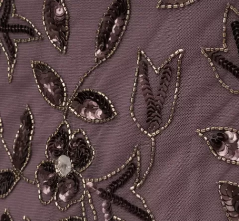 Adrianna Papell Hand Beaded Short Sleeve Floral Godet Gown In MOONSCAPE Shop