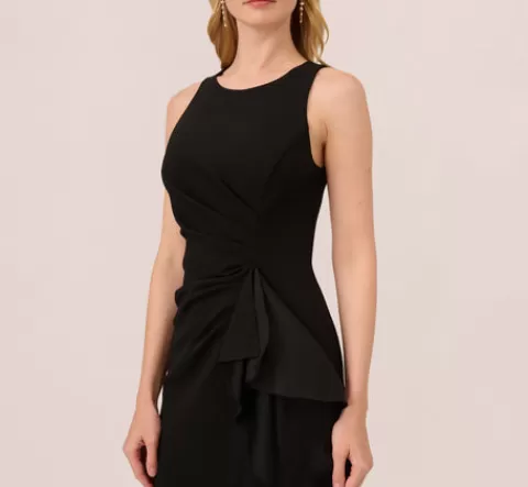 Adrianna Papell High Low Crepe Halter Gown With Organza Draping In BLACK Hot