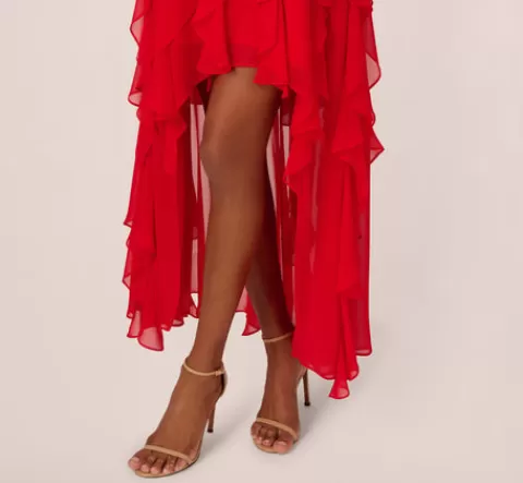 Adrianna Papell High Low Halter Dress With 3D Floral Accent In Red Desire REDDESIRE Online