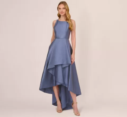 Adrianna Papell High Low Mikado Gown With Asymmetrical Detail In Blue Frost BLUEFROST Outlet
