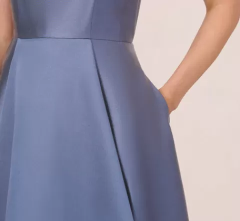 Adrianna Papell High Low Mikado Gown With Asymmetrical Detail In Blue Frost BLUEFROST Outlet