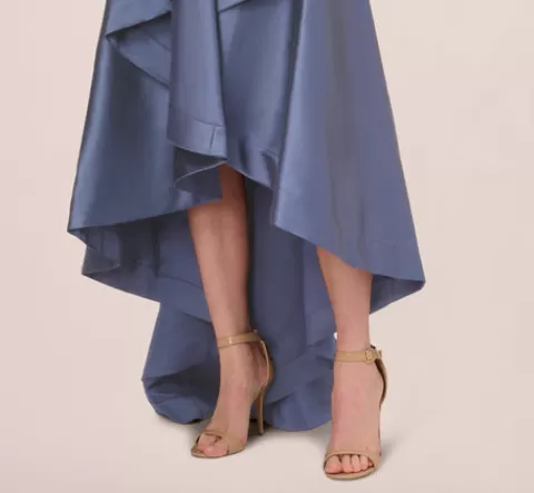 Adrianna Papell High Low Mikado Gown With Asymmetrical Detail In Blue Frost BLUEFROST Outlet